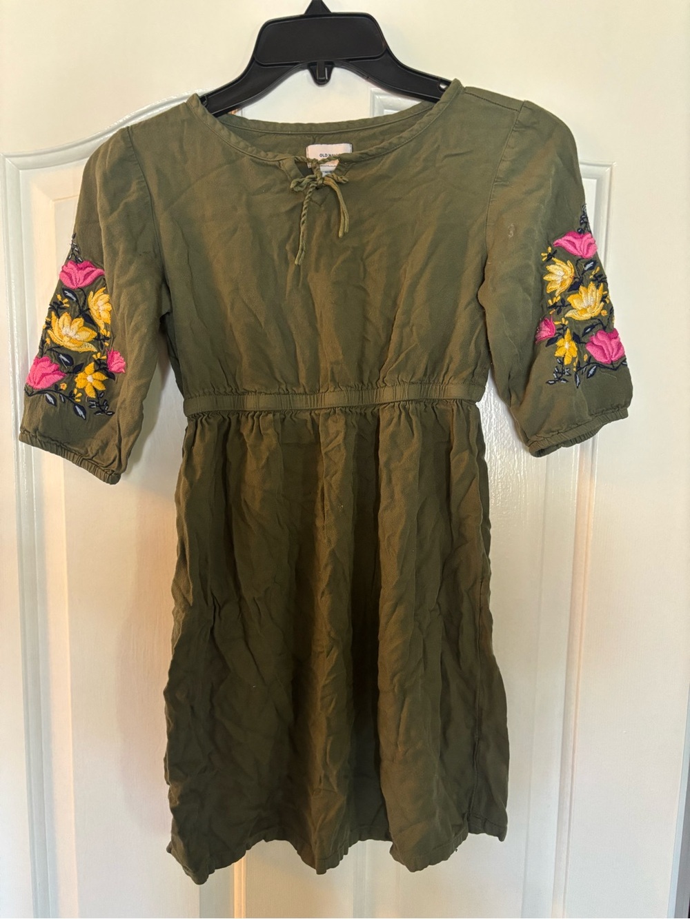 Old Navy Kids Olive Green Embroidered Sleeve Dress